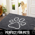 Smiry Dog Door Mat for Muddy Paws, Absorbent Dirt Trapper Non Slip Quick Dry Washable Chenille Mat for Mud Dogs, Entry Rug for Indoor and Outdoor (30x20 Inches, Dark Grey and White)