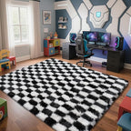 Checkered Rug for Living Room, 6x9 Black and White Area Rugs, Classic Checkered Carpets Shaggy Area Rug, Bedside Rugs for Living Room Bedroom Kids Room Home Decor