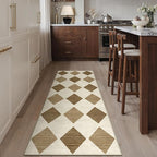 3x8 Runner Checkered Rug for Hallways Brown Washable Long Carpet Non-Slip Low Pile Boho Indoor Accent Throw Rug for Entrance Kitchen Bedroom Dining Laundry