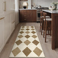 2x8 Runner Checkered Rug for Hallways Brown Washable Long Carpet Non-Slip Low Pile Boho Indoor Accent Throw Rug for Entrance Kitchen Bedroom Dining Laundry