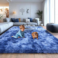 Extra Large 9x12 Feet Fuzzy Rug Fluffy Rug for Living Room, Big Plush Non-Skid Shag Carpet, Soft Shaggy Purple Gray Rugs for Bedroom Indoor Modern Home Decor Tie Dye Blue