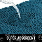 Smiry Dog Door Mat for Muddy Paws, Absorbent Dirt Trapper Non Slip Quick Dry Washable Chenille Mat for Mud Dogs, Entry Rug for Indoor and Outdoor (48x30 Inches, Atlantic Blue and White)
