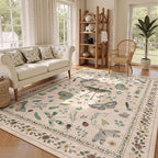 7x9 Low Pile Machine Washable Bug Rug - Indoor Non-Slip Insect Print Rug for Entryway, Living Room, Bedroom, Kitchen, Front Door, Laundry (7'x9' Beige Green)
