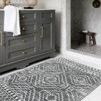 Wonnitar Moroccan 3x5 Washable Area Rug, Boho Living Room Rug, Non-Slip Farmhouse Rustic Bedroom Throw Mat, Non-Shedding Soft Geometric Floor Carpet for Kitchen Entry Office (Dark Grey,3'x5')