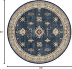 RUGGABLE Washable Vintage Area Rug – Verena Sapphire 6 ft Round, Stain-Resistant, Non-Slip – Medium Machine Washable Rugs for Living Room, Bedroom, Hallway, Entryway & Office–with Cushioned Pad