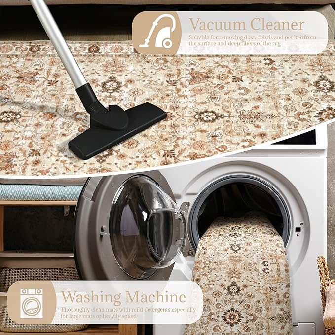 2'x6' Washable Runner Rug Utral Soft Lightweight Vintage Boho Distressed Non-Slip Backing,Low Pile Stain Resistant Farmhouse Rug for High-Traffic Hallway, Kitchen & Laundry