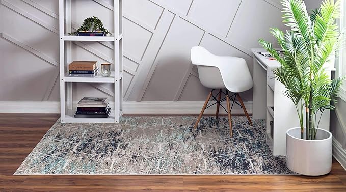 Unique Loom Trellis Frieze Collection Area Rug - Geometric (8' x 10', Blue Multi/ Ivory)