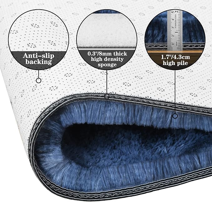 duduta Navy Blue Soft Fluffy Rug 4x6 ft, Tie-Dyed Shag Fuzzy Plush Rectangle Carpet for Bedroom Nursery Living Room Home Decor