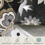 Lahome Floral Washable Living Room Area Rug - 3x5 Non-Slip Low-Pile Rugs for Entryway, Throw Small Stain Resistant Kitchen Rugs Soft Black Paisley Print Carpet for Office Bedroom Laundry Room Office