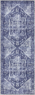 Bloom Rugs Washable Non-Slip 12 ft Runner - Blue/Ivory Traditional Runner for Entryway, Hallway, Bathroom, and Kitchen - Exact Size: 2.5' x 12'