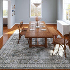 Rugcomf 9x12 Rug Washable Boho Soft Large Area Rug Non-Slip Faux Wool Vintage Rug for Living Room, Farmhouse, Dining Room, Indoor, Kids Playroom (Grey)