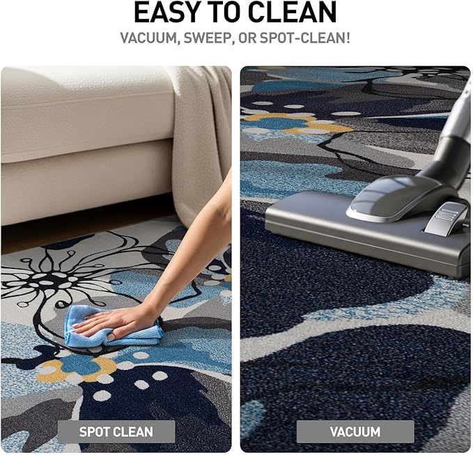 Rugshop Contemporary Gray-Blue Large Floral Non-Slip Area Rug 5' x 7' - Stylish Accent