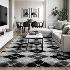 Zentavio Area Rugs for Living Room Rugs for Bedroom 4x6 Carpet Fluffy Fuzzy Soft Shag Aesthetic Plush High Pile Gray Throw Rug for Nursery Kids Room Dorm Diomond Black