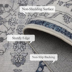 Washable 6x9 Area Rug for Living Room, Carpet for Bedroom Dining Room, Non Slip&Non-Shedding Resistant Low Pile Vintage Print Rug for Home Office (Grey/Blue)