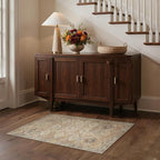 Bavni 3x5 Area Rugs for Living Room, Machine Washable Rug Non Slip, Vintage Chenille Distressed Print Carpet, Large Low Pile Ultra-Thin Lightweight Rugs for Bedroom, Dining Room, Office, Wood Brown