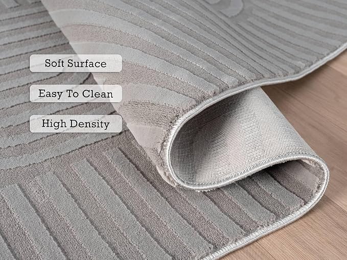 Annabel Modern Geometric Area Rug for Living Room, 4x6 Contemporary Arched and Linear Gray Rug, High-Low Pile Stain Resistant Carpet for Bedroom, Dining Room or Kitchen (4' x 6', Gray)