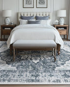 Area Rugs 8'x10' Washable Non-Slip, Floral Vintage Distress Print Pattern Medallion Carpet for Living Room Bedroom Dining Room, Light Gray Grey White