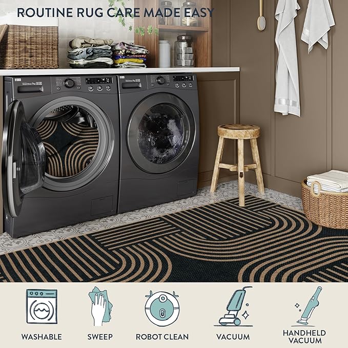 Lahome Modern Geometric Easy Jute Rug, 6x9 Area Rugs for Living Room Outdoor Patio Washable Indoor Outdoor Carpet, Farmhouse Large Non Slip Carpet for Bedroom Backyard Dining Room