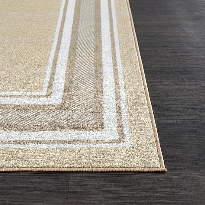 Beverly Rug Non Slip Area Rugs 2x3 Modern Bordered Non Skid Rubber Backing Soft Entryway Rug for Living Dining Room Easy to Clean Non Shedding Kitchen Bedroom Indoor Carpet 2 x 3 Beige