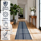 Beeiva Striped 2X6 Runner Rug for Bathroom, Washable Runners for Hallways Entryway, Blue Runner Rugs with Non Slip Rubber Backing, Soft Low Pile Floor Carpet for Indoor Kitchen Porch Bedroom