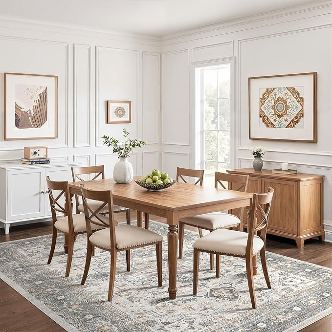 9x12 Area Rug Living Room: Washable Boho Large Neutral Vintage Soft Rugs Stain Resistant Distressed Farmhouse Non-Slip Indoor Floor Carpet for Bedroom Nursery Kids Office Dining Room- Taupe