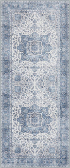 ReaLife Rugs Machine Washable Area Rug Runner - Living Room Bedroom Bathroom Kitchen Entryway Office - Padded Low Pile Stain Resistant Premium - Boho Farmhouse Vintage - Joy - Blue Ivory 2'6" x 8'