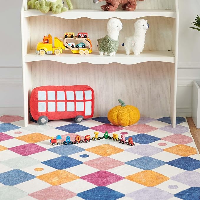 jinchan Macy Area Rug 2x3 Kids Entryway Washable Indoor Doormat Small Soft Non Slip Modern Rug Diamond Carpet for Nursery Room Bedroom Bathroom Berries on Cream