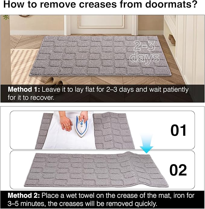 Front Door Mat Outside Entrance, Outdoor Indoor Door Mats for Entryway, Entrance, Entry, Patio, Waterproof Non Slip Doormat, Low-Profile, 20" × 31.5“, Grey