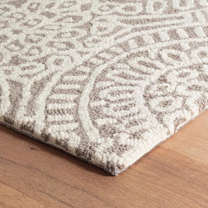 Dash & Albert Temple Taupe Hand Micro Hooked Wool Rug, 9.5 X 13.5 Feet, Tan Geometric Pattern