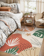 Lahome 4x6 Area Rugs, Washable Rug 4x6 for Living Room Soft Carpet for Bedroom Nursery Kids Room, Botanical Print Non-Slip Low Pile Carpet for Entryway Office Playroom Kitchen, Coral