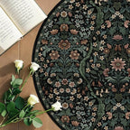 Round Rug 4ft Black Washable Floral Circle Rug,Vintage Boho Botanical Round Area Rugs, Non-Slip Soft Low-Pile Circular Carpet for Bedroom,Kids Room,College Dorm,Home Decor