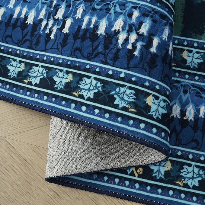 Rugcomf 2x6 Runner Rug Impressionist-Style Vintage Kitchen Rugs Non Slip Washable Soft Carpet Runner for Kitchen Laundry Bedroom Bathroom, Blue