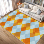 Washable 6x6 Diamond Rug Living Room, Geometric Orange and Blue Plaid Design Area Rugs for Bedroom, Diamond Home Decor Carpet, Low Pile, Non Slip, Kids & Pet Friendly (N4144)