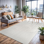 CAMILSON Modern Rug 10x14 Luxury Swirl Curved Large Micro Loop Area Rugs Soft High-Low Pile Stain Resistant Easy to Clean Non-Shedding Durable Living Room Kitchen Indoor Carpet (White)