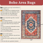 SERISSA Washable Rugs 9x12 Area Rugs, Large Non-Slip Boho Living Room Rust Rug, Ultra Soft Vintage Print Distressed Oriental Tribal Farmhouse Carpet for Dining Room Bedroom Dorm Office Home Decor