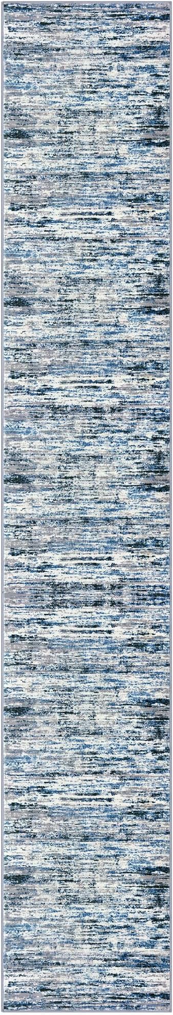Modern Abstract Runner Rug 2.6x16, Grey Blue White Washable Long Kitchen Runner Non-Slip Soft Hallway Rug Runner Thin Print Faux Wool Carpet for Entryway Bedroom Laundry Room Indoor Home Decor