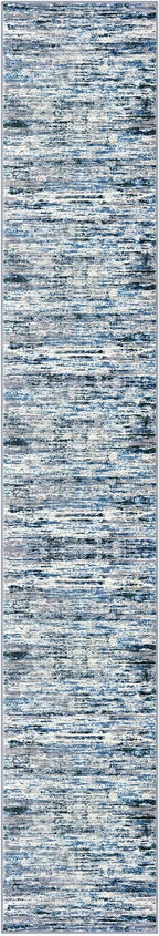 Modern Abstract Runner Rug 2.6x16, Grey Blue White Washable Long Kitchen Runner Non-Slip Soft Hallway Rug Runner Thin Print Faux Wool Carpet for Entryway Bedroom Laundry Room Indoor Home Decor