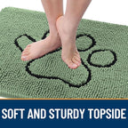 OLANLY Dog Door Mat for Muddy Paws 40x32, Paw Print Design, Absorbs Moisture and Dirt, Absorbent Non-Slip Washable Doormat, Quick Dry Chenille Mud Mat, Entry Indoor Entryway Carpet, Olive Green