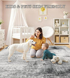5x7 Washable Area Rugs - Modern Abstract Rugs for Living Room Non-Slip Low Pile Soft Machine Washable Carpet for Bedroom, Dining Room, Nursery, Home Office, Farmhouse (5'x7' Dark Grey)