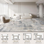 10x13 Area Rug Living Room Rugs - Washable Neutral Modern Abstract Soft Thin Rug Indoor Floor No Slip Rug Carpet for Bedroom Under Dining Table Home Office Decor - Blue Grey