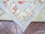 Steel Gray Pure Wool Hand Knotted Afghan Angora Oushak with All Over Pattern Natural Dyes Squarish Oriental Rug (11'9"x14')
