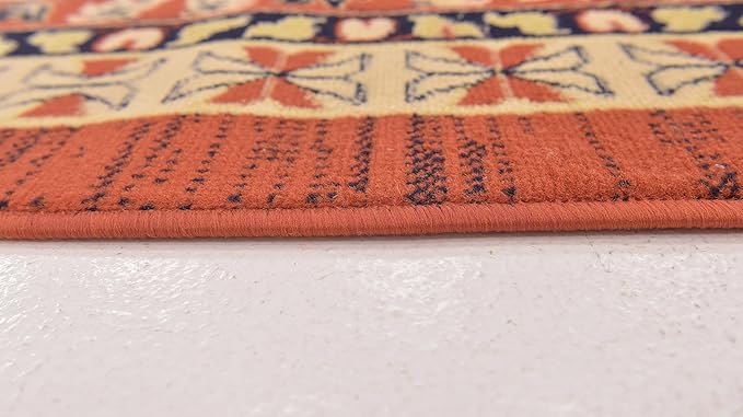 Unique Loom Taftan Collection Border Geometric Tribal Inspired Design Area Rug (8' 0 x 8' 0 Square, Terracotta/ Ivory)