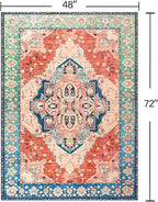 YJ.GWL Area Rugs for Living Room 4x6 Machine Washable Rugs for Bedroom, Non Slip Floral Vintage Rug Indoor Carpet, Stain Resistant Throw Rug for Dining Room Kitchen, Red Blue Gradient Color