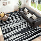 YIHOUSE 8×10 Ft Area Rugs for Living Room: Modern Abstract Black Grey and White Rug - Nonslip Washable Striped Rug for Bedroom Dining Room Office Playroom Nursery Home Decor