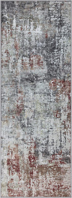 Bloom Rugs Washable Non-Slip 12 ft Runner - Gray/Red/Brown Modern Abstract Runner for Entryway, Hallway, Bathroom, and Kitchen - Exact Size: 2.5' x 12'