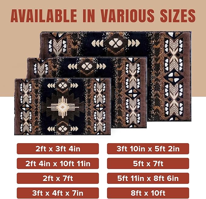 YHSF South West Native American Area Rug C318 - Easy Clean, Thick, Soft, Durable Native Tribal American Indian Inspired Rug for Bedroom/Living Room and More - Black, 8 Feet x 10 Feet