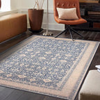 vivorug 4x6 Rug, Small Area Rug for Living Room, Bedroom, Kitchen, Machine Washable Non-Slip Throw Rug, Vintage Floral Carpet for Entryway Nursery Dinner Room - Durable (Blue)