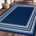 Beverly Rug Non Slip Area Rugs 5x7 Modern Bordered Non Skid Rubber Backing Soft Area Rug for Living Dining Room Easy to Clean Non Shedding Kitchen Bedroom Indoor Carpet 5 x 7 Navy