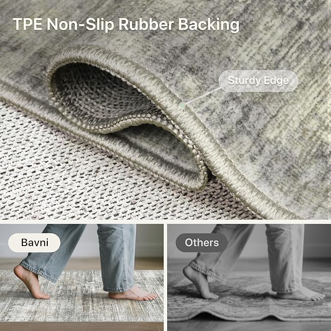 Bavni Rugs for Bedroom, Machine Washable Modern Rug Non-Slip, Foldable Simple 6x9 Area Rugs, Soft Low Pile Carpet for Living Room, Dining Room, Playroom, Granite Gray