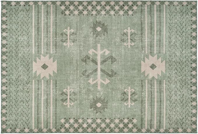 Revival Rugs Flam 6'x9' Zero-Shedding Area Rug for Living Room Bedroom - Oeko-TEX Certified, Low Pile, Spot Clean, Green